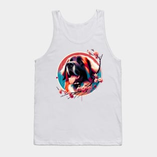 Leonberger Enjoys Spring Amid Cherry Blossoms and Flowers Tank Top